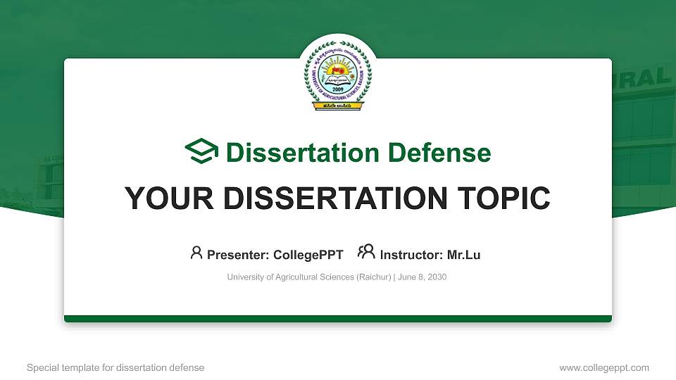 University of Agricultural Sciences (Raichur) Graduation Thesis Defense PPT Template16:9 ratio PPT effect preview image