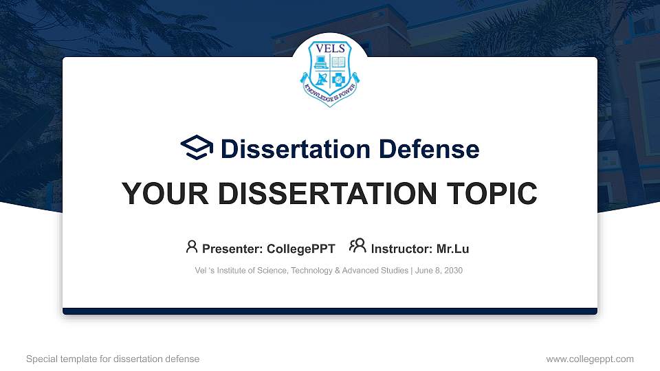 Vel ‘s Institute of Science, Technology & Advanced Studies Graduation Thesis Defense PPT Template16:9 ratio PPT effect preview image