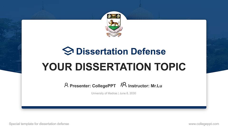 University of Madras Graduation Thesis Defense PPT Template16:9 ratio PPT effect preview image