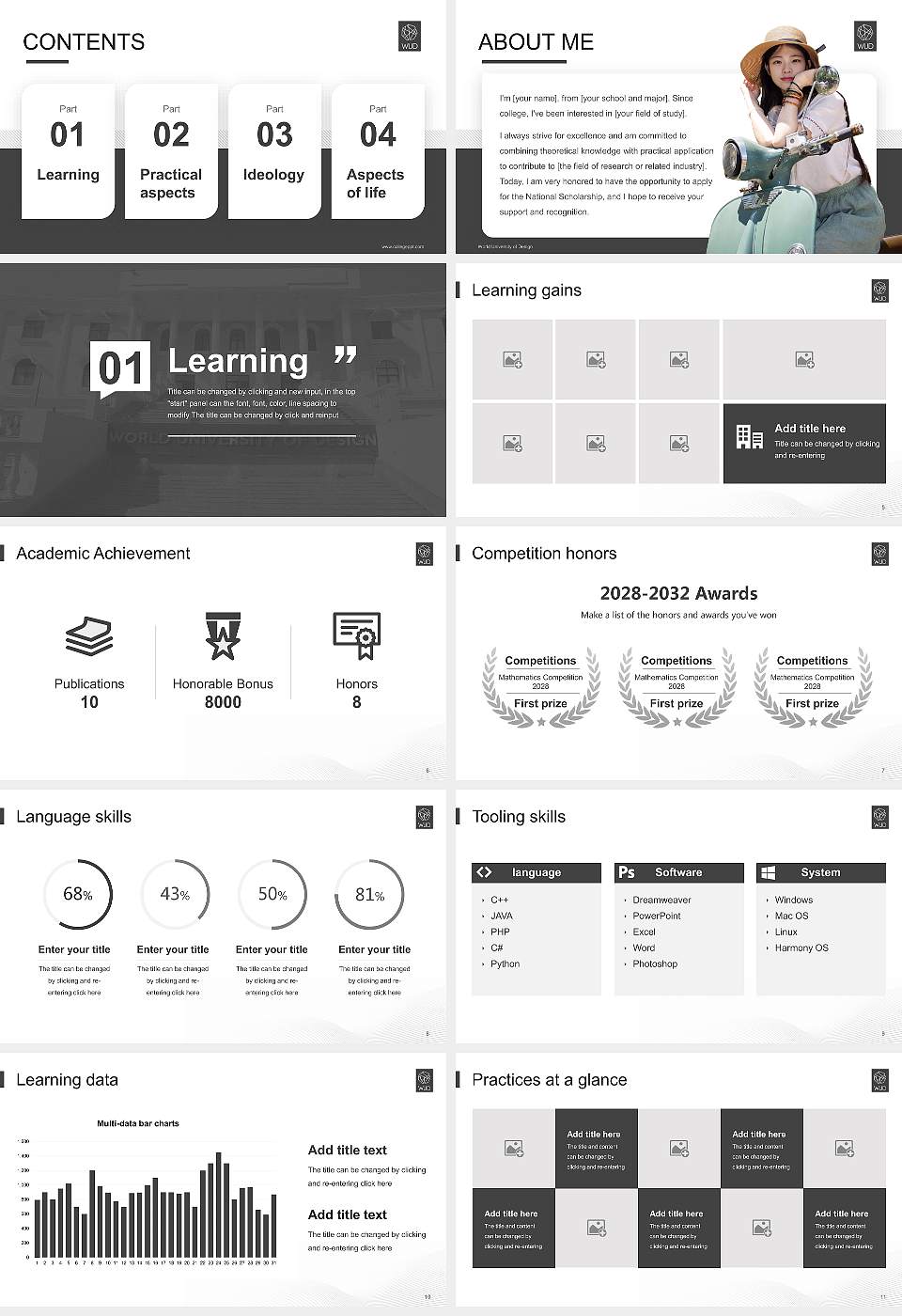 World University of Design National Scholarship Defense PPT Template16:9 ratio PPT effect preview image2