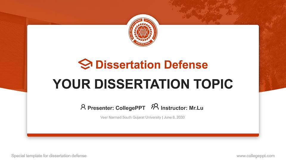 Veer Narmad South Gujarat University Graduation Thesis Defense PPT Template16:9 ratio PPT effect preview image
