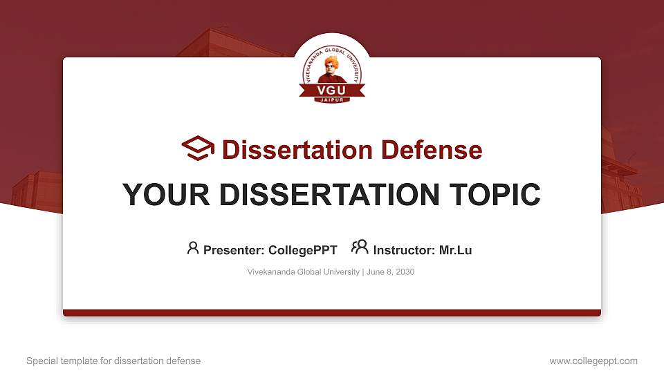 Vivekananda Global University Graduation Thesis Defense PPT Template16:9 ratio PPT effect preview image