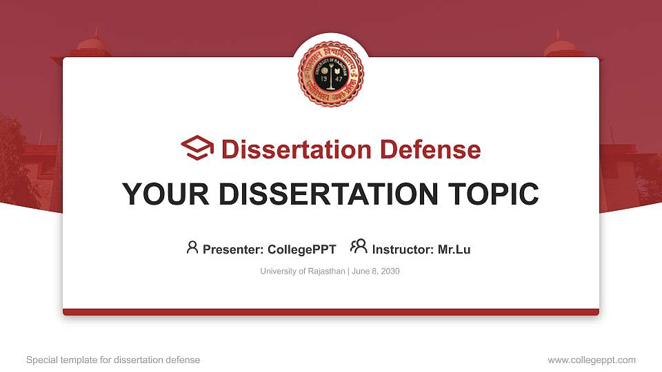 University of Rajasthan Graduation Thesis Defense PPT Template16:9 ratio PPT effect preview image