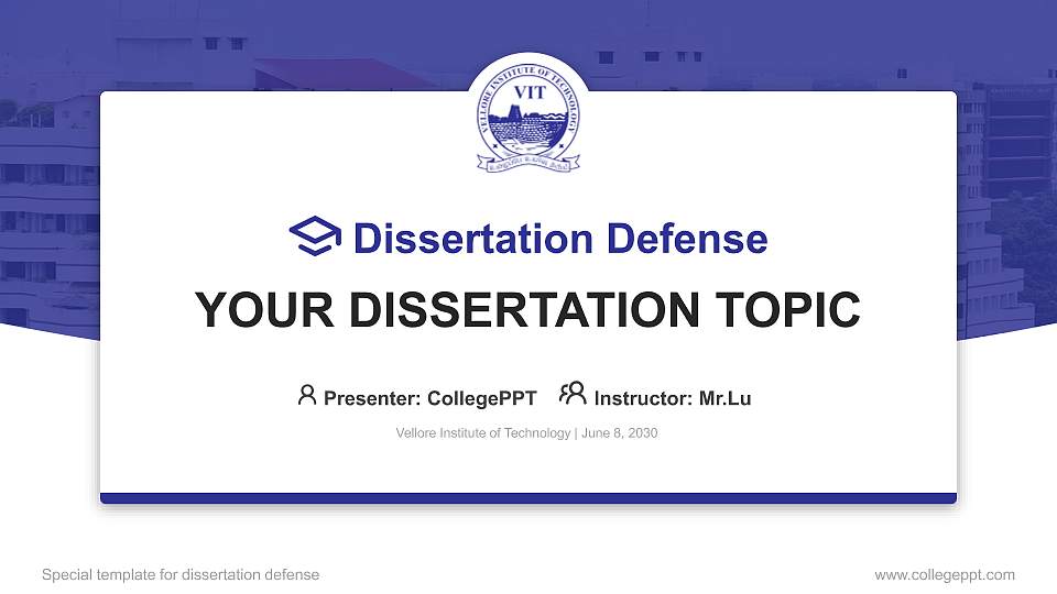 Vellore Institute of Technology Graduation Thesis Defense PPT Template16:9 ratio PPT effect preview image