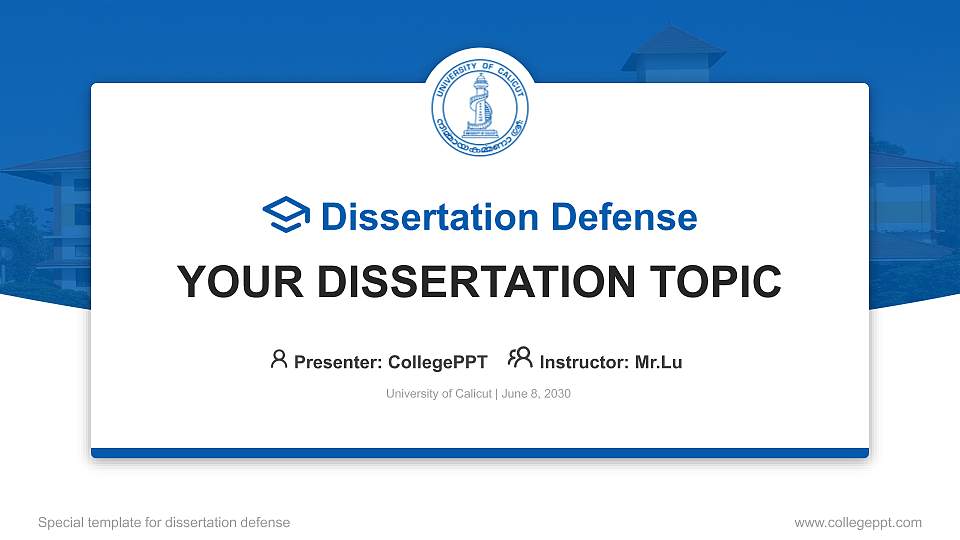 University of Calicut Graduation Thesis Defense PPT Template16:9 ratio PPT effect preview image