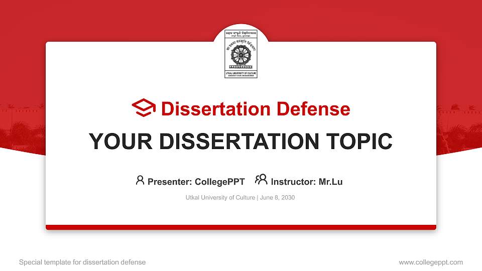 Utkal University of Culture Graduation Thesis Defense PPT Template16:9 ratio PPT effect preview image