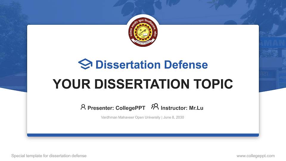 Vardhman Mahaveer Open University Graduation Thesis Defense PPT Template16:9 ratio PPT effect preview image