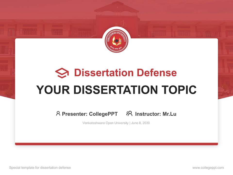 Venkateshwara Open University Graduation Thesis Defense PPT Template4:3 ratio PPT effect preview image7