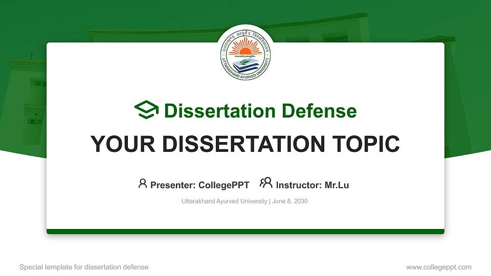 Uttarakhand Ayurved University Graduation Thesis Defense PPT Template16:9 ratio PPT effect preview image