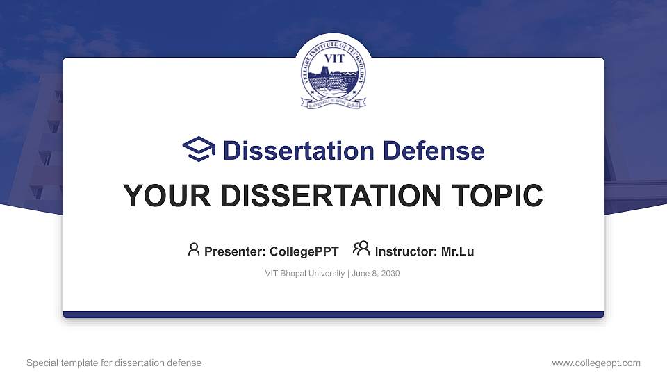 VIT Bhopal University Graduation Thesis Defense PPT Template16:9 ratio PPT effect preview image