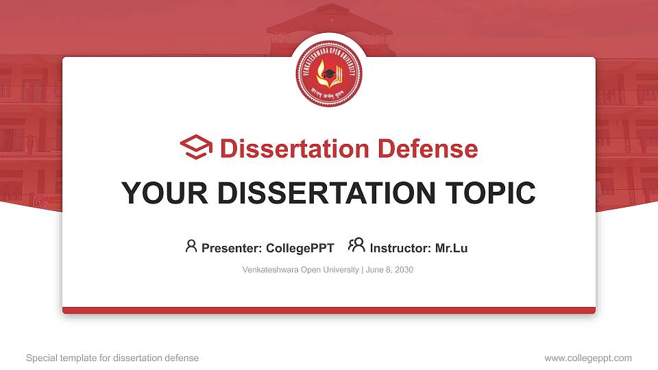 Venkateshwara Open University Graduation Thesis Defense PPT Template16:9 ratio PPT effect preview image