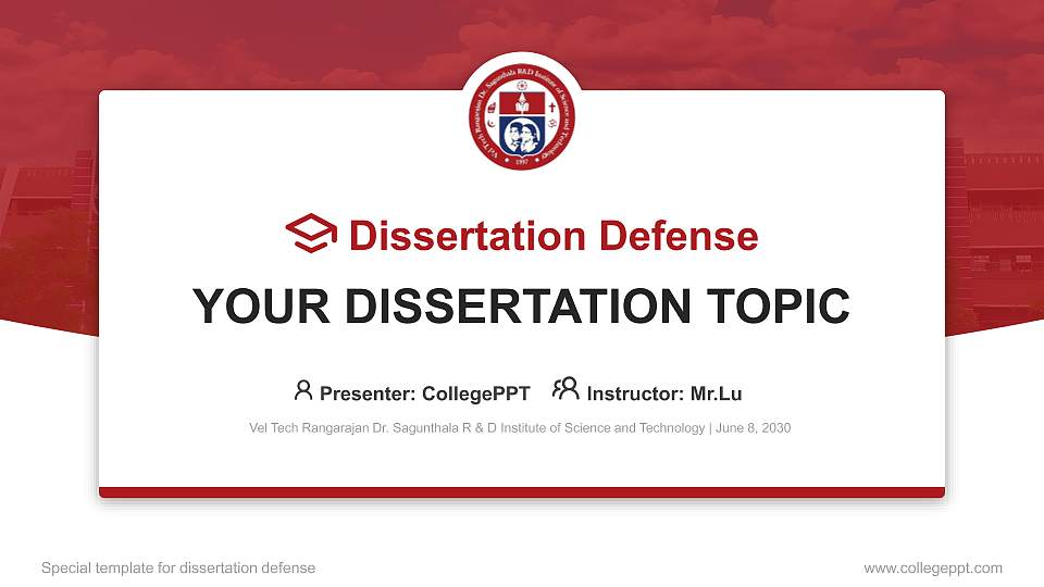 Vel Tech Rangarajan Dr. Sagunthala R & D Institute of Science and Technology Graduation Thesis Defense PPT Template16:9 ratio PPT effect preview image