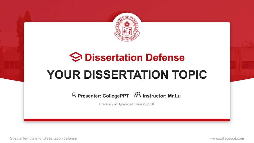 University of Hyderabad Graduation Thesis Defense PPT Template16:9 ratio PPT effect preview image