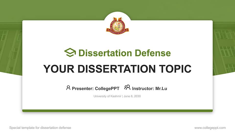 University of Kashmir Graduation Thesis Defense PPT Template16:9 ratio PPT effect preview image