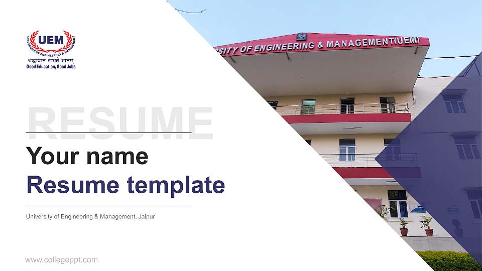 University of Engineering & Management, Jaipur Resume PPT Template16:9 ratio PPT effect preview image