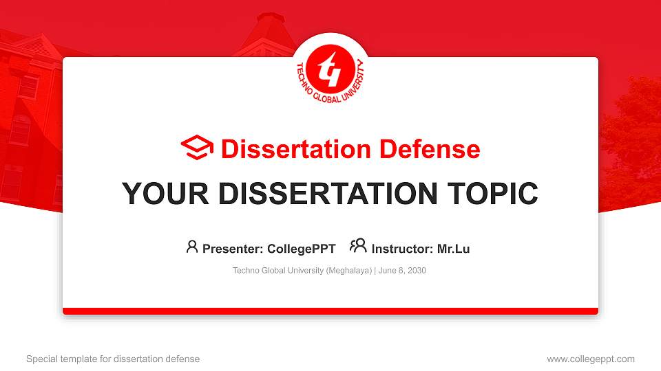 Techno Global University (Meghalaya) Graduation Thesis Defense PPT Template16:9 ratio PPT effect preview image
