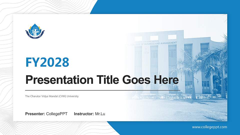 The Charutar Vidya Mandal (CVM) University Academic Presentation/Research Findings Report PPT Template16:9 ratio PPT effect preview image