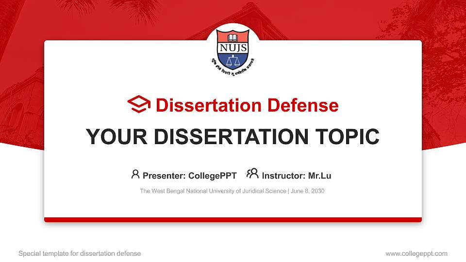 The West Bengal National University of Juridical Science Graduation Thesis Defense PPT Template16:9 ratio PPT effect preview image1