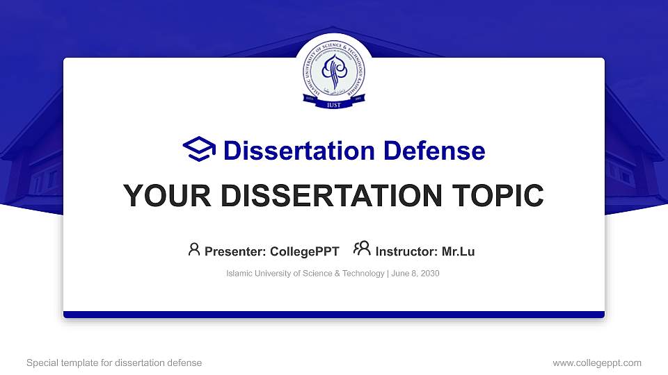 Islamic University of Science & Technology Graduation Thesis Defense PPT Template16:9 ratio PPT effect preview image