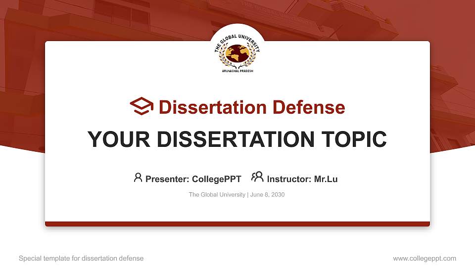 The Global University Graduation Thesis Defense PPT Template16:9 ratio PPT effect preview image
