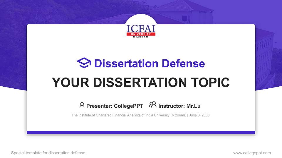 The Institute of Chartered Financial Analysts of India University (Mizoram) Graduation Thesis Defense PPT Template16:9 ratio PPT effect preview image