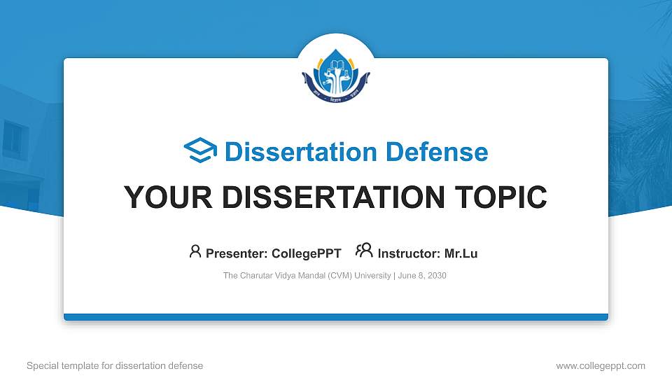 The Charutar Vidya Mandal (CVM) University Graduation Thesis Defense PPT Template16:9 ratio PPT effect preview image