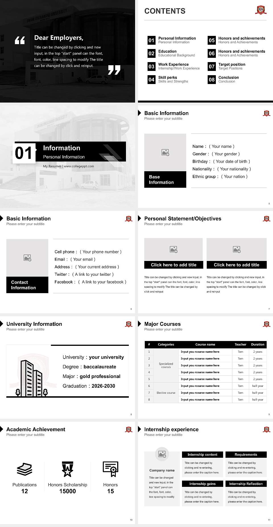 Swami Vivekanand University Resume PPT Template4:3 ratio PPT effect preview image2