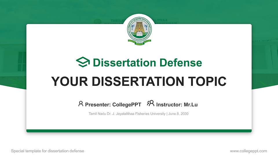 Tamil Nadu Dr. J. Jayalalithaa Fisheries University Graduation Thesis Defense PPT Template16:9 ratio PPT effect preview image