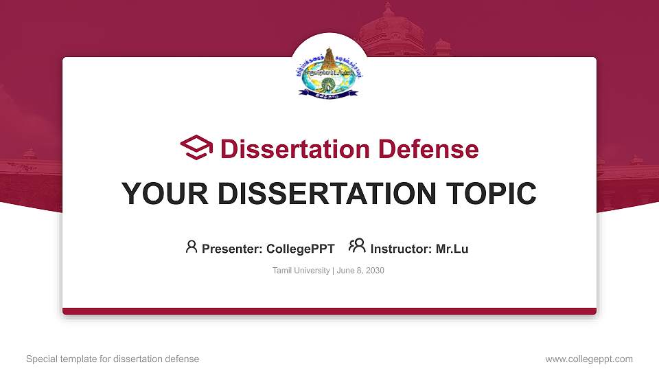 Tamil University Graduation Thesis Defense PPT Template16:9 ratio PPT effect preview image