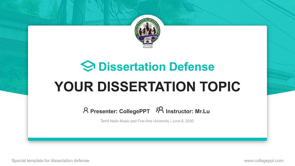 Tamil Nadu Music and Fine Arts University Graduation Thesis Defense PPT Template16:9 ratio PPT effect preview image