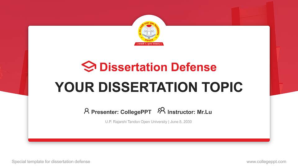 U.P. Rajarshi Tandon Open University Graduation Thesis Defense PPT Template16:9 ratio PPT effect preview image