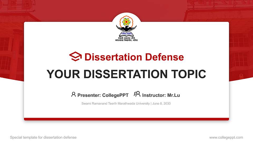 Swami Ramanand Teerth Marathwada University Graduation Thesis Defense PPT Template16:9 ratio PPT effect preview image