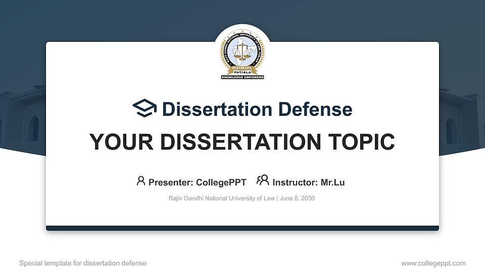 Rajiv Gandhi National University of Law Graduation Thesis Defense PPT Template16:9 ratio PPT effect preview image