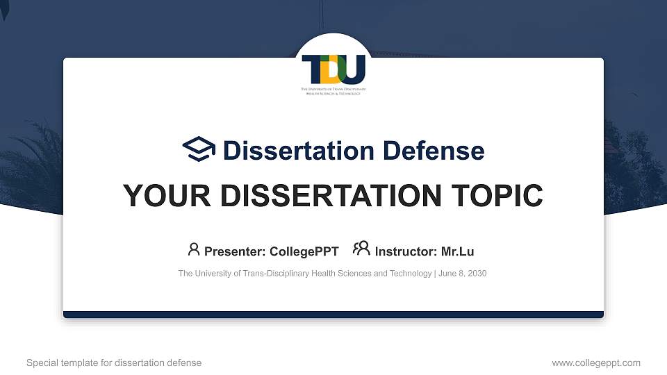 The University of Trans-Disciplinary Health Sciences and Technology Graduation Thesis Defense PPT Template16:9 ratio PPT effect preview image