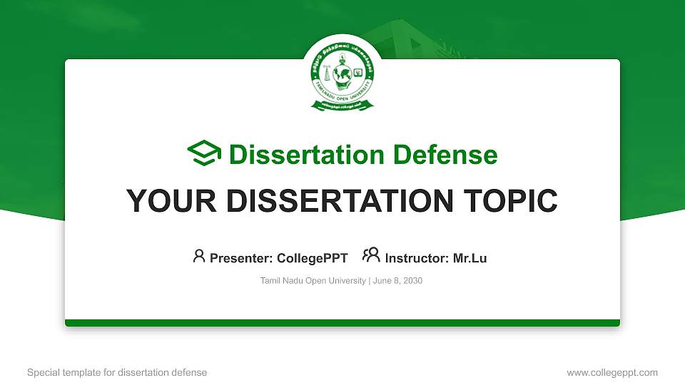 Tamil Nadu Open University Graduation Thesis Defense PPT Template16:9 ratio PPT effect preview image1