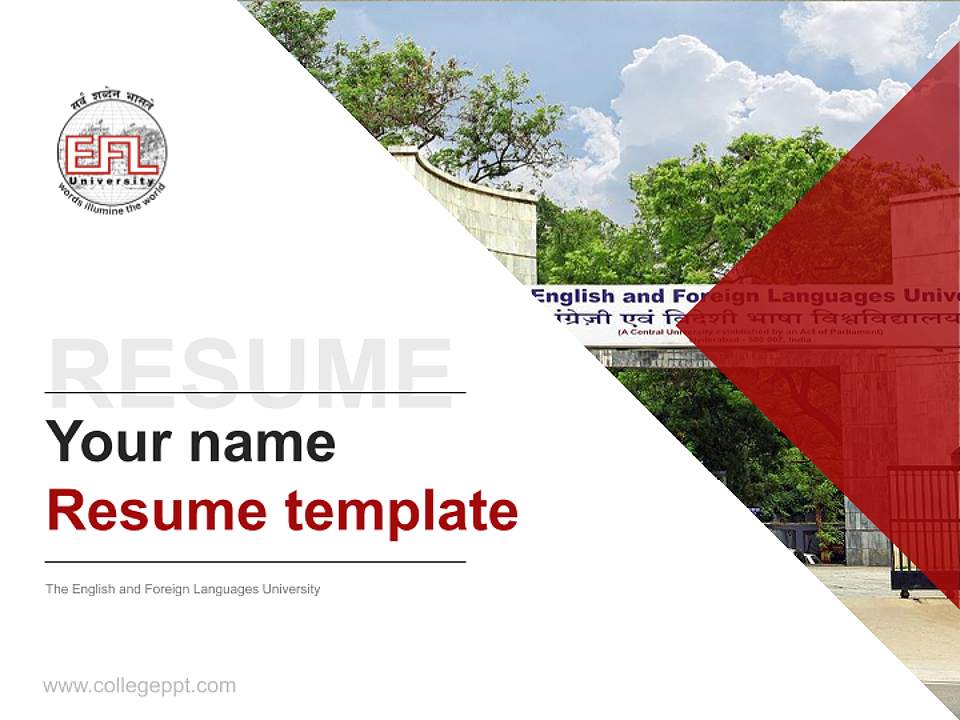 The English and Foreign Languages University Resume PPT Template4:3 ratio PPT effect preview image5