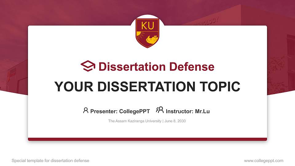 The Assam Kaziranga University Graduation Thesis Defense PPT Template16:9 ratio PPT effect preview image