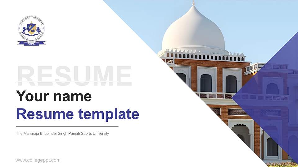 The Maharaja Bhupinder Singh Punjab Sports University Resume PPT Template16:9 ratio PPT effect preview image