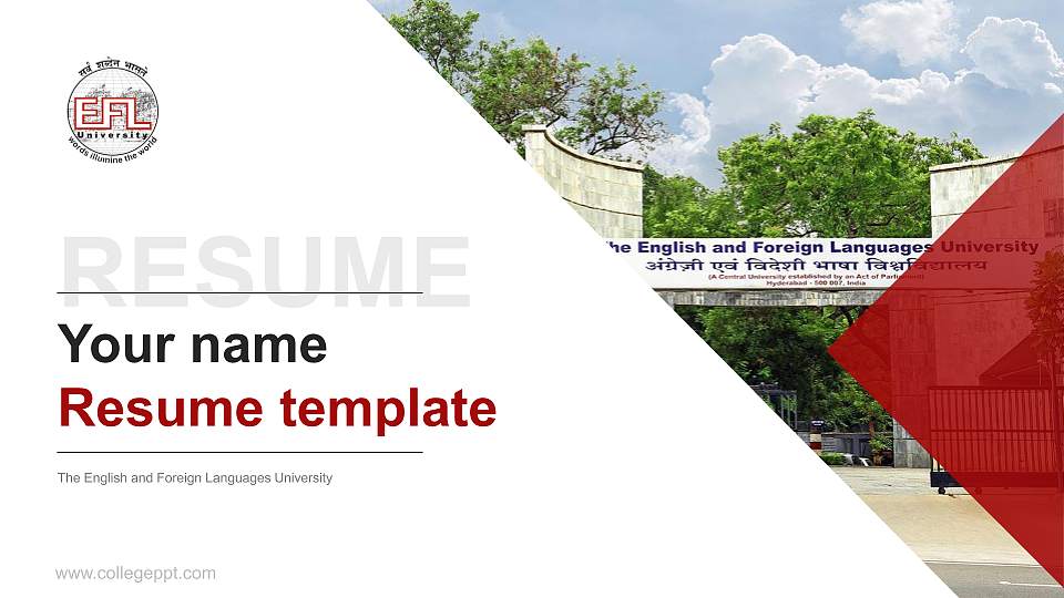 The English and Foreign Languages University Resume PPT Template16:9 ratio PPT effect preview image