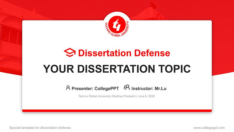 Techno Global University (Madhya Pradesh) Graduation Thesis Defense PPT Template16:9 ratio PPT effect preview image