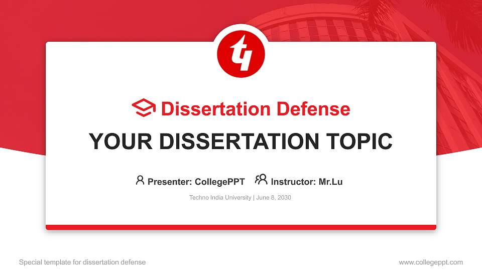 Techno India University Graduation Thesis Defense PPT Template16:9 ratio PPT effect preview image