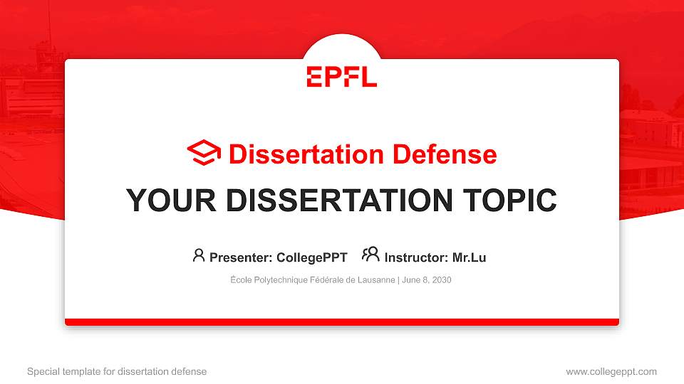 École Polytechnique Fédérale de Lausanne Graduation Thesis Defense PPT Template16:9 ratio PPT effect preview image1