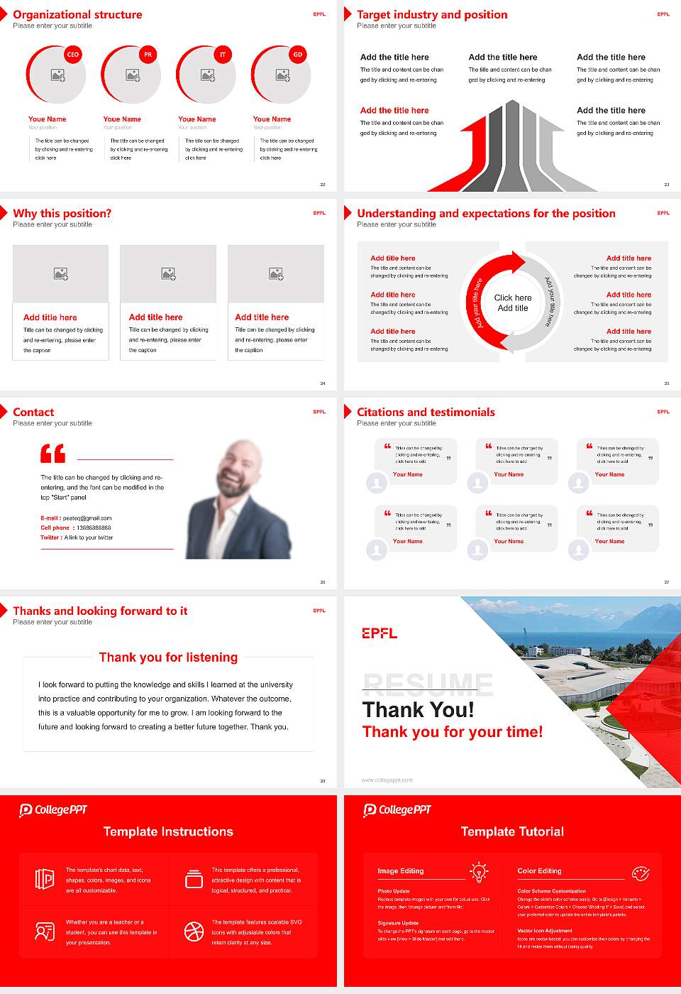 École Polytechnique Fédérale de Lausanne Resume PPT Template16:9 ratio PPT effect preview image4