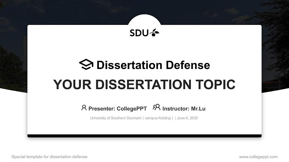 University of Southern Denmark（campus Kolding） Graduation Thesis Defense PPT Template16:9 ratio PPT effect preview image