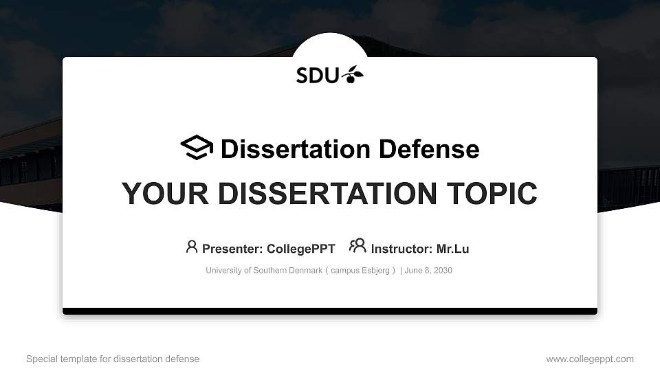 University of Southern Denmark（campus Esbjerg） Graduation Thesis Defense PPT Template16:9 ratio PPT effect preview image