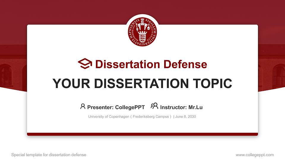 University of Copenhagen（Frederiksberg Campus） Graduation Thesis Defense PPT Template16:9 ratio PPT effect preview image