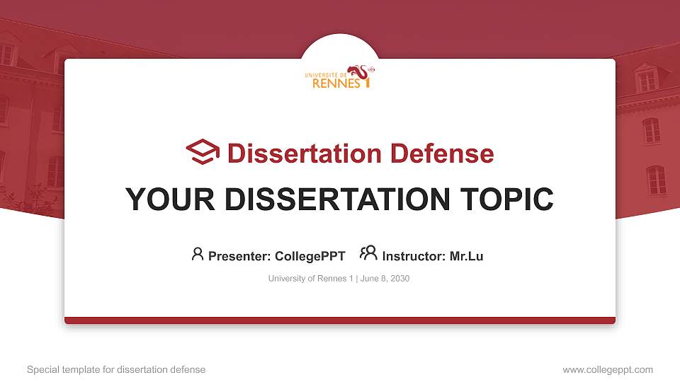 University of Rennes 1 Graduation Thesis Defense PPT Template16:9 ratio PPT effect preview image