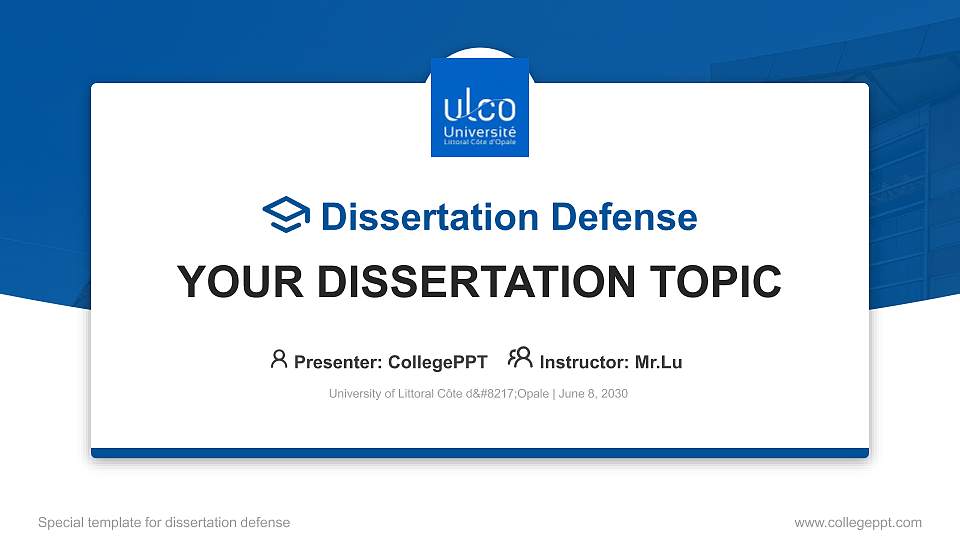 University of Littoral Côte d’Opale Graduation Thesis Defense PPT Template16:9 ratio PPT effect preview image