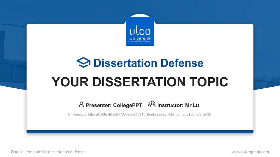University of Littoral Côte d’Opale – Boulogne-sur-Mer campus Graduation Thesis Defense PPT Template16:9 ratio PPT effect preview image
