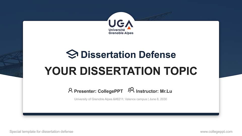 University of Grenoble Alpes – Valence campus Graduation Thesis Defense PPT Template16:9 ratio PPT effect preview image